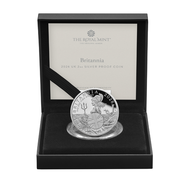 Britannia 2026, stříbrná mince v etuji, 2 oz