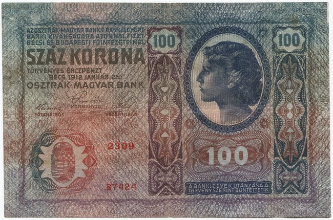 100 Kronen 1919 (Überdruckprovisorium m. Gutachterstempel)