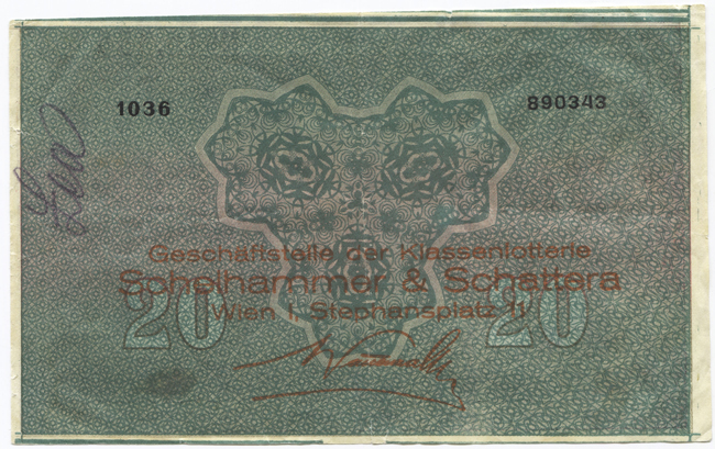 1/8 Los zu 6 Schilling 1931 (Lotterielos auf Donaustaat-Note)