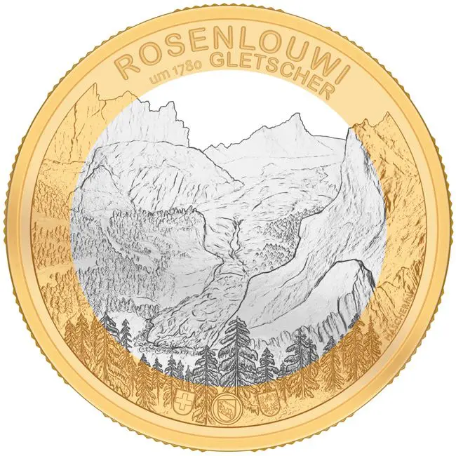 Švýcarské ledovce: Ledovec Rosenlaui 2023 (BU), CuNi mince 15 g